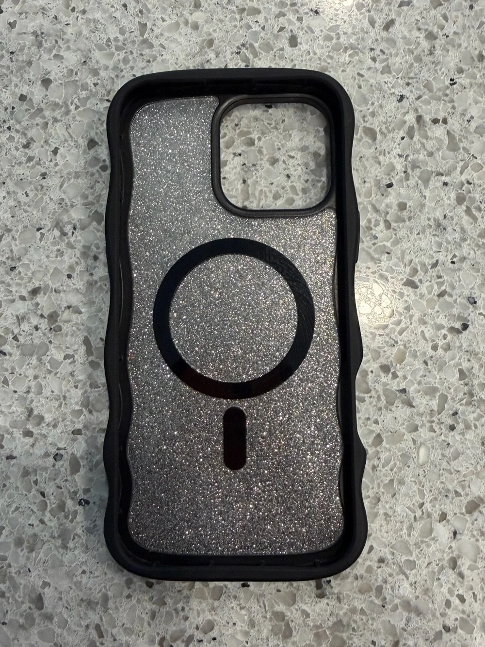 kate spade Black Glitter Wavy Edge iPhone Case with MagSafe